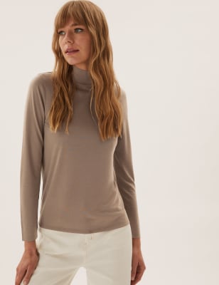 

M&S Collection Top informal de manga larga con cuello chimeneaWomens - Mocha, Mocha