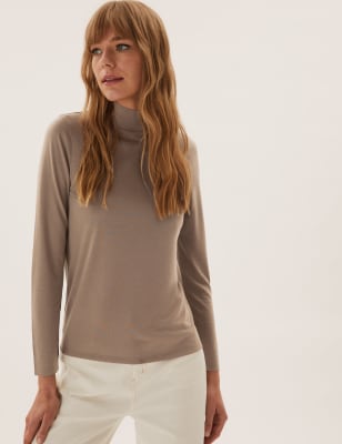 

Womens M&S Collection Funnel Neck Relaxed Long Sleeve Top - Mocha, Mocha