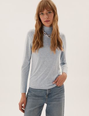 

Womens M&S Collection Funnel Neck Relaxed Long Sleeve Top - Grey Marl, Grey Marl