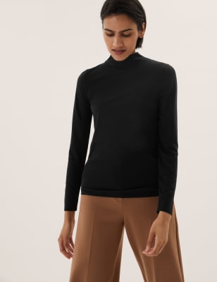 

Womens M&S Collection Funnel Neck Relaxed Long Sleeve Top - Black, Black