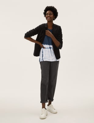

Womens M&S Collection Bequemes, lang geschnittenes Langarmoberteil mit Tie-Dye-Muster - Navy Mix, Navy Mix