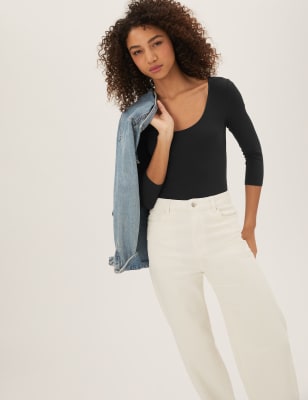 

M&S Collection Body ajustado de escote abierto de algodónWomens - Black, Black