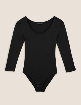 

Womens M&S Collection Cotton Rich Scoop Neck Fitted Bodysuit - Black, Black