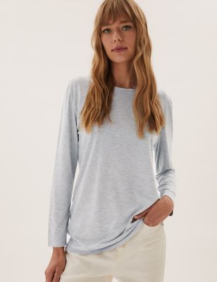 

Womens M&S Collection Relaxed Long Sleeve Longline Top - Grey Marl, Grey Marl