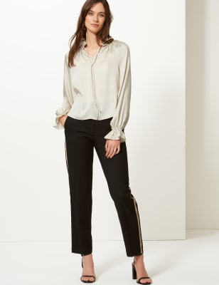 Tie Front Long Sleeve Blouse