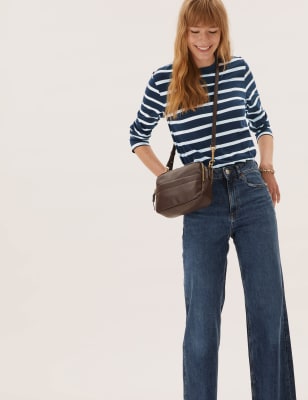 

Womens M&S Collection Pure Cotton Striped Straight Fit Top - Navy Mix, Navy Mix