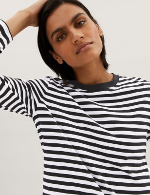 

Womens M&S Collection Pure Cotton Striped Straight Fit Top - Black Mix, Black Mix