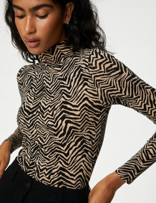 

Womens M&S Collection Cotton Rich Printed Slim Fit Top - Brown Mix, Brown Mix