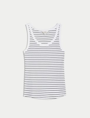 

Womens M&S Collection Cotton Rich Striped Ribbed Vest - White Mix, White Mix