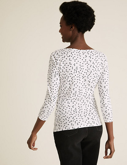 Cotton Printed Slash Neck Fitted Top