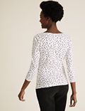 Cotton Printed Slash Neck Fitted Top