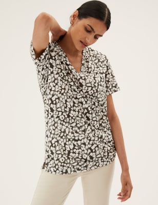 Printed V-Neck Relaxed Longline T-Shirt