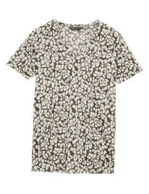 

Womens M&S Collection Printed V-Neck Relaxed Longline T-Shirt - Khaki Mix, Khaki Mix