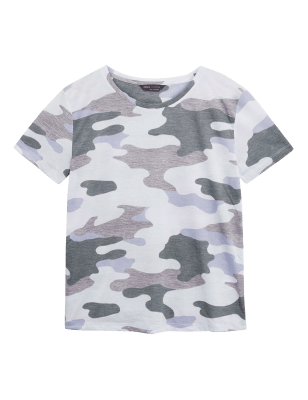 

Womens M&S Collection Camo Crew Neck Relaxed T-Shirt - Blue Mix, Blue Mix