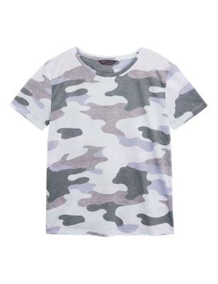 M&S Womens Camo Crew Neck Relaxed T-Shirt