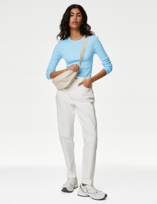

Womens M&S Collection Cotton Rich Ribbed Top - Light Ocean, Light Ocean