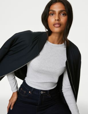 

Womens M&S Collection Geripptes Oberteil mit hohem Baumwollanteil - Grey Marl, Grey Marl