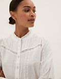 Pure Cotton Lace Insert Pintuck Blouse