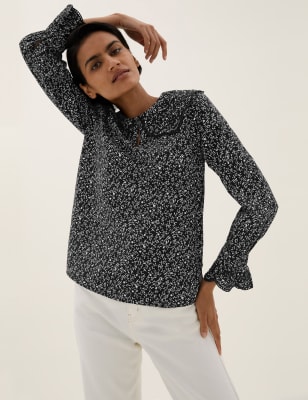 

Womens M&S Collection Pure Cotton Embroidered Regular Fit Blouse - Black Mix, Black Mix