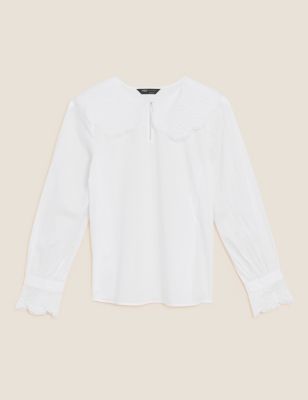 M&S Womens Pure Cotton Embroidered Regular Fit Blouse