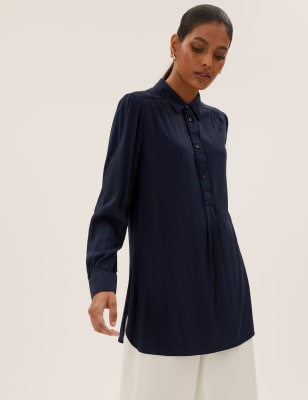 

Womens M&S Collection Collared Relaxed Longline Shirt - Navy, Navy