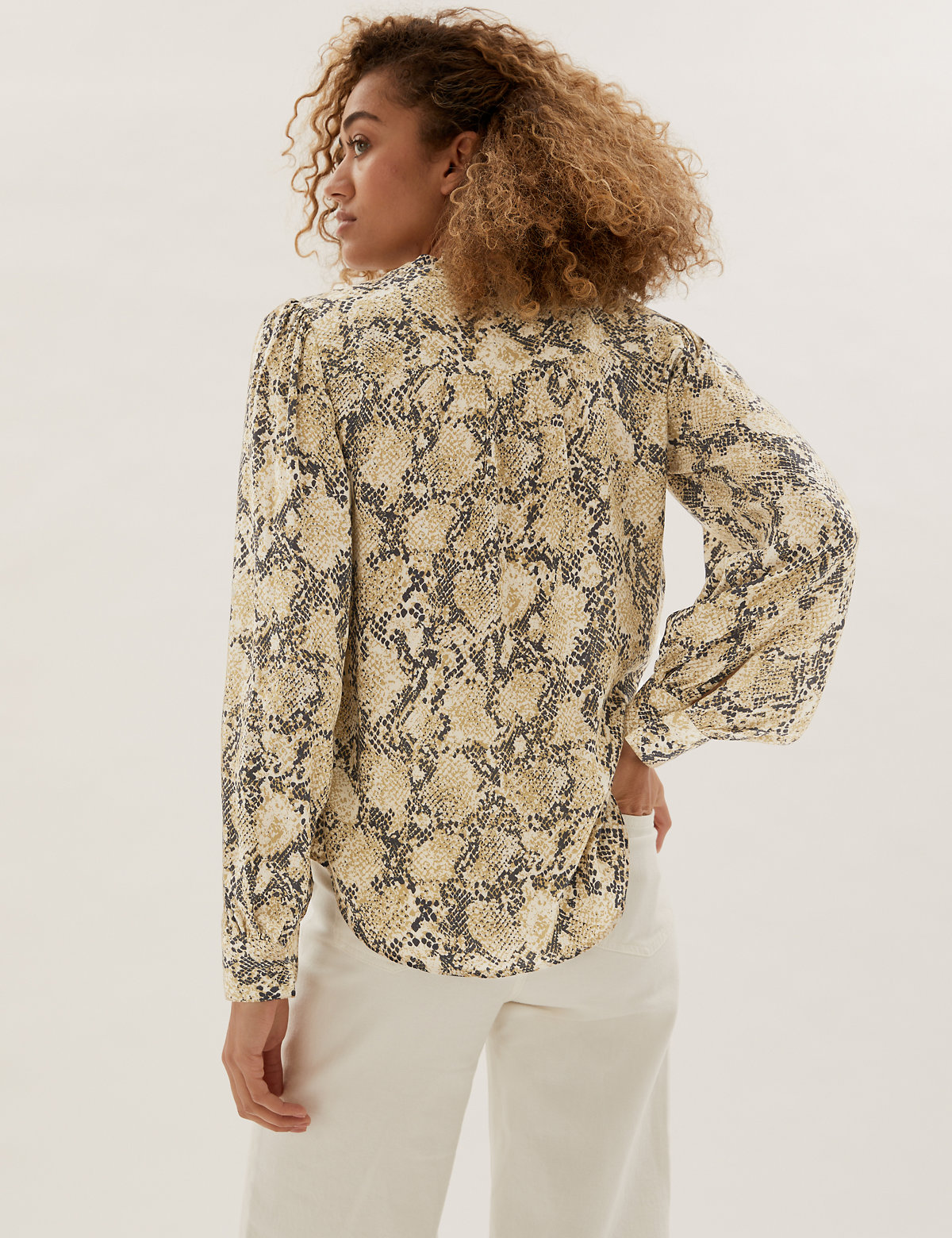 Printed Frill Neck Long Sleeve Blouse