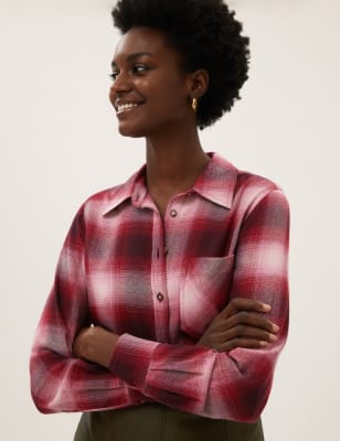 

Womens M&S Collection Checked Collared Regular Fit Shirt - Red Mix, Red Mix