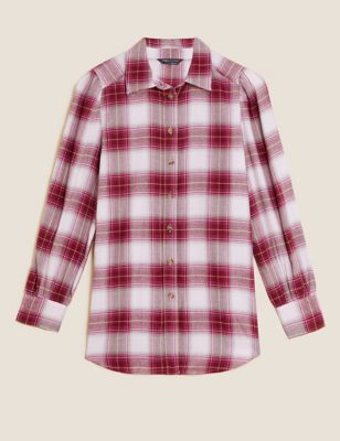 M&S Womens Checked Collared Relaxed Longline Shirt