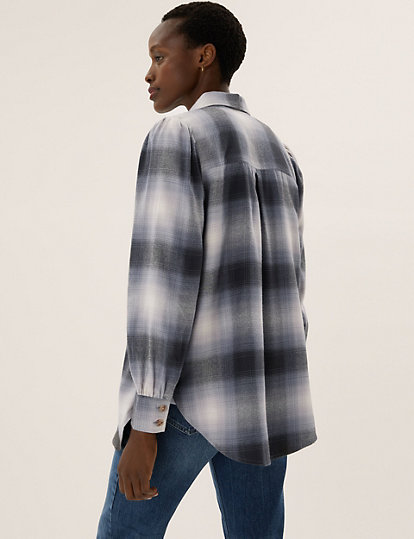 Checked Collared Relaxed Longline Shirt
