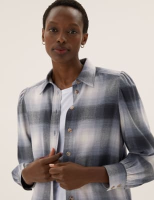 Checked Collared Relaxed Longline Shirt