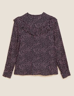 M&S Womens Floral Ruffle Long Sleeve Blouse