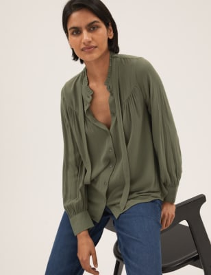 

Womens M&S Collection Removable Tie Neck Blouson Sleeve Blouse - Khaki, Khaki