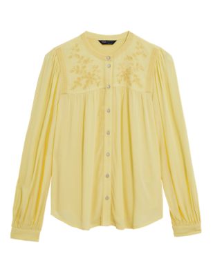 M&S Womens Embroidered Regular Fit Long Sleeve Blouse