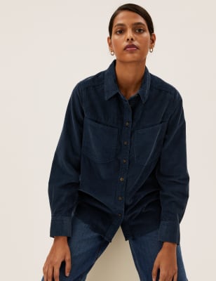 

Womens M&S Collection Corduroy Textured Relaxed Shirt - Navy, Navy