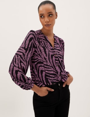 

Womens M&S Collection Bequeme Bluse mit Blumenmuster und V-Ausschnitt - Pink Mix, Pink Mix
