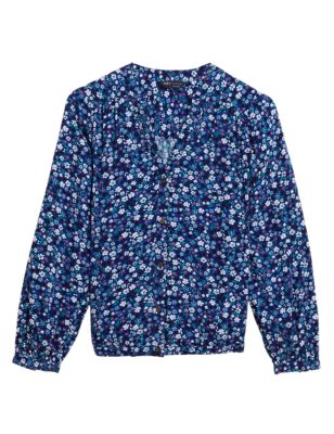 M&S Womens Floral V-Neck Relaxed Blouse