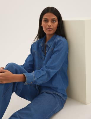 

M&S Collection Camisa de manga larga denim con cuelloWomens - Blue Denim, Blue Denim