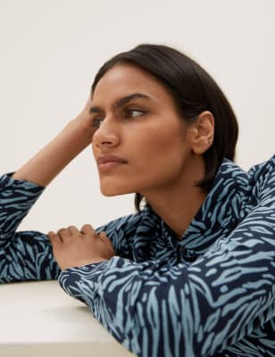 

Womens M&S Collection Gemustertes Hemd in normaler Passform mit Kragen - Navy Mix, Navy Mix