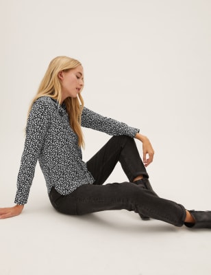 

Womens M&S Collection Camisa de ajuste estándar estampada con cuello - Black Mix, Black Mix