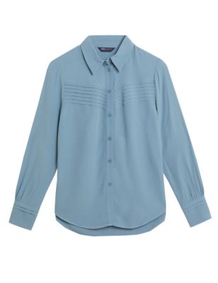M&S Womens Collared Pintuck Long Sleeve Shirt