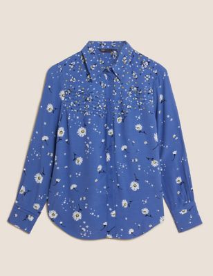M&S Womens Floral Collared Pintuck Regular Fit Shirt
