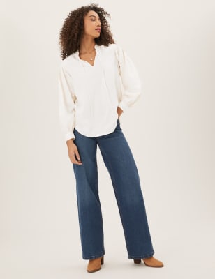 

Womens M&S Collection Langarmbluse auf reinem Tencel™ mit Bindekragen - Ivory, Ivory