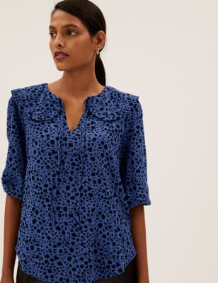 

Womens M&S Collection Regular Fit Blouson Sleeve Blouse - Blue Mix, Blue Mix