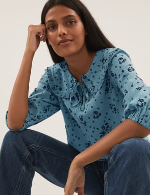 

Womens M&S Collection Normal geschnittene Bluse mit Blousonärmeln - Mint Mix, Mint Mix