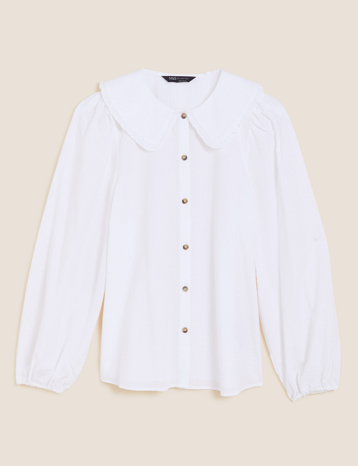 Cotton Rich Textured Collared Blouse