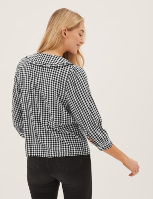 

M&S Collection Blusa de cuadros con cuelloWomens - Black Mix, Black Mix