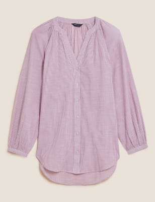 

Womens M&S Collection Pure Cotton Striped Long Sleeve Blouse - Pink Mix, Pink Mix