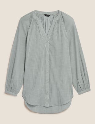 

Womens M&S Collection Pure Cotton Striped Long Sleeve Blouse - Khaki Mix, Khaki Mix