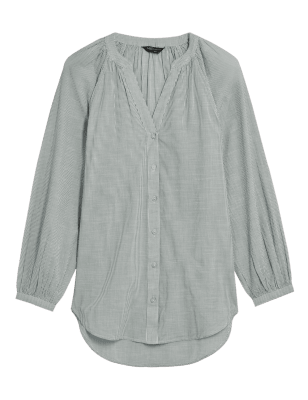 

Womens M&S Collection Pure Cotton Striped Long Sleeve Blouse - Khaki Mix, Khaki Mix