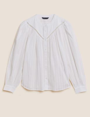 

Womens M&S Collection Pure Cotton Collarless Long Sleeve Blouse - Ivory, Ivory